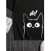 Mens Cartoon Line Cat Print Crew Neck Short Sleeve T-Shirts