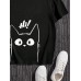 Mens Cartoon Line Cat Print Crew Neck Short Sleeve T-Shirts