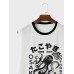 Mens Cartoon Octopus Print Curved Hem Crew Neck Sleeveless Tanks