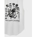 Mens Cartoon Octopus Print Curved Hem Crew Neck Sleeveless Tanks