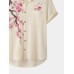 Mens Cherry Blossoms Print High-low Hem Short Sleeve Shirts