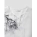 Mens Chinese Bamboo Print Lace Up Texture High Low Hem T-Shirts