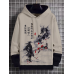 Mens Chinese Figure Landscape Print Patchwork Drawstring Hoodies