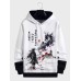 Mens Chinese Figure Landscape Print Patchwork Drawstring Hoodies