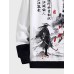 Mens Chinese Figure Landscape Print Patchwork Drawstring Hoodies