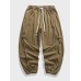 Mens Chinese Frog Button Solid Corduroy Drawstring Waist Pants