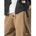 Mens Chinese Frog Button Solid Corduroy Drawstring Waist Pants