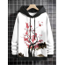 Mens Chinese Ink Plum Bossom Print Contrast Drawstring Hoodies