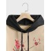 Mens Chinese Ink Plum Bossom Print Contrast Drawstring Hoodies