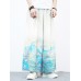 Mens Chinese Style Crane Landscape Print Wide Leg Pants