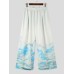 Mens Chinese Style Crane Landscape Print Wide Leg Pants