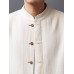 Mens Chinese Style Stand Collar Cotton Solid Long Sleeve Shirts