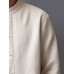 Mens Chinese Style Stand Collar Cotton Solid Long Sleeve Shirts