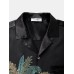 Mens Coconut Tree Print Revere Collar Vacation Short Sleeve Shirts