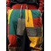 Mens Color Block Mix Patchwork Elastic Cuff Casual Loose Pants