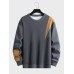 Mens Color Block Patchwork Crew Neck Loose Pullover Sweatshirts