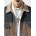 Mens Color Block Patchwork Flap Pocket Button Front Jacket