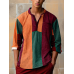 Mens Color Block Patchwork Half Button Long Sleeve Henley Shirts