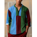 Mens Color Block Patchwork Half Button Long Sleeve Henley Shirts