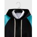 Mens Color Block Patchwork Kangaroo Pocket Casual Drawstring Hoodies