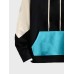 Mens Color Block Patchwork Kangaroo Pocket Casual Drawstring Hoodies