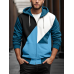 Mens Color Block Patchwork Zip Front Drawstring Hooded Jacket