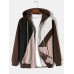 Mens Color Block Patchwork Zip Front Drawstring Hooded Jacket