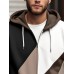 Mens Color Block Patchwork Zip Front Drawstring Hooded Jacket