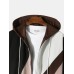 Mens Color Block Patchwork Zip Front Drawstring Hooded Jacket