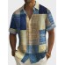 Mens Color Block Print Button Up Short Sleeve Shirts