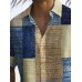 Mens Color Block Print Button Up Short Sleeve Shirts