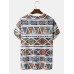 Mens Colorful Geometric Print Chest Pocket Ethnic Short Sleeve T-Shirts