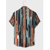 Mens Colorful Striped Print Lapel Holiday Short Sleeve Shirts