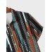 Mens Colorful Striped Print Lapel Holiday Short Sleeve Shirts