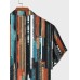 Mens Colorful Striped Print Lapel Holiday Short Sleeve Shirts