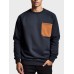 Mens Contrast Chest Pocket Crew Neck Casual Pullover Sweatshirts