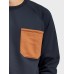 Mens Contrast Chest Pocket Crew Neck Casual Pullover Sweatshirts