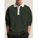 Mens Contrast Collar Long Sleeve Casual Loose Golf Shirts