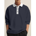 Mens Contrast Collar Long Sleeve Casual Loose Golf Shirts