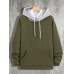 Mens Contrast Kangaroo Pocket Loose Casual Drawstring Hoodies