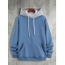 Mens Contrast Kangaroo Pocket Loose Casual Drawstring Hoodies