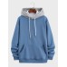 Mens Contrast Kangaroo Pocket Loose Casual Drawstring Hoodies