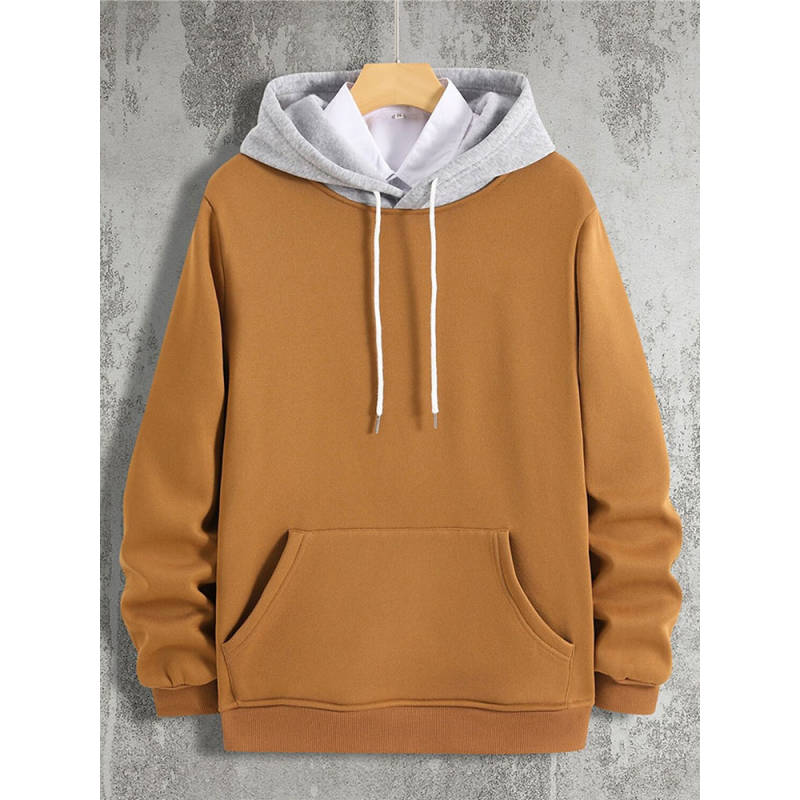 Mens Contrast Kangaroo Pocket Loose Casual Drawstring Hoodies