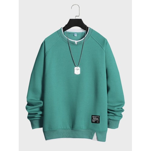 Mens Contrast Patchwork Crew Neck Casual Loose Pullover Sweatshirts