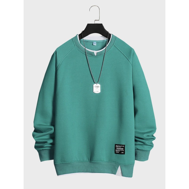 Mens Contrast Patchwork Crew Neck Casual Loose Pullover Sweatshirts