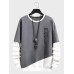 Mens Contrast Patchwork Japanese Print Loose Crew Neck Pullover Sweatshirts