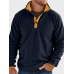 Mens Contrast Patchwork Stand Collar Fleece Casual Pullover Sweatshirts