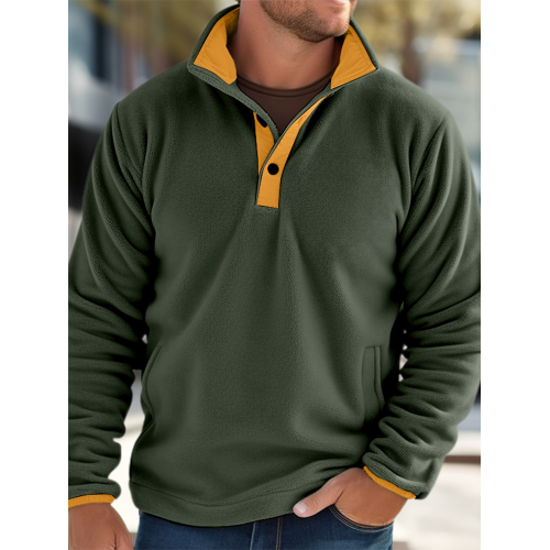 Mens Contrast Patchwork Stand Collar Fleece Casual Pullover Sweatshirts