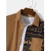 Mens Corduroy Tribal Utensil Printed Long Sleeve Front Buttons Shirts