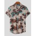 Mens Cotton Linen Ethnic Floral Print Shirt